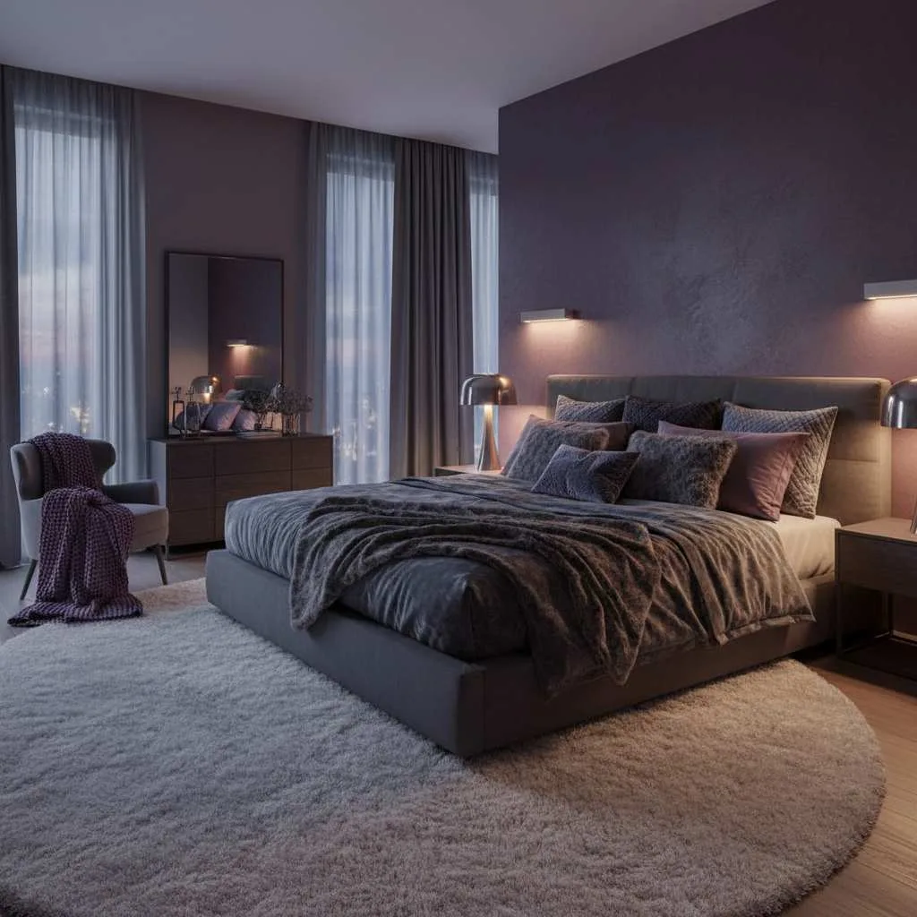Twilight Mood Bedroom with Faux Fur Accents