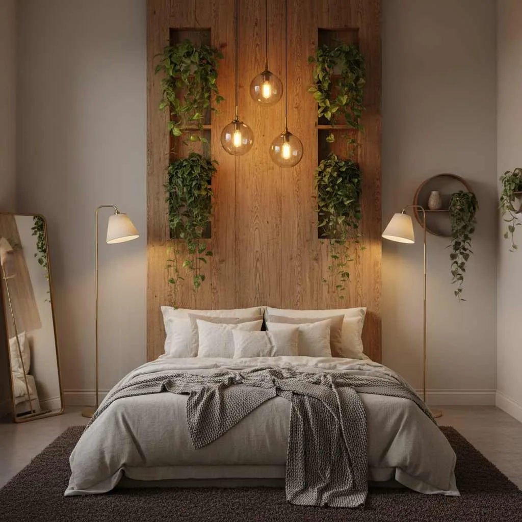 Vertical Cozy Styling with Plants and Lighting