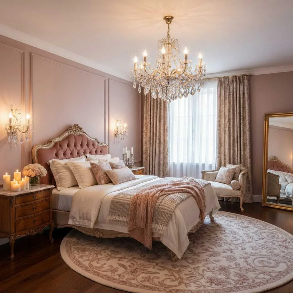 Classic Pink Chandelier Bedroom