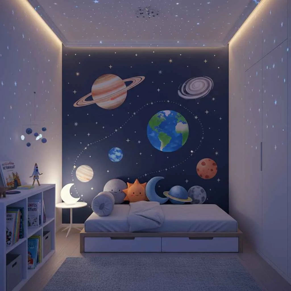 Cosmic Planet Feature Wall Bedroom