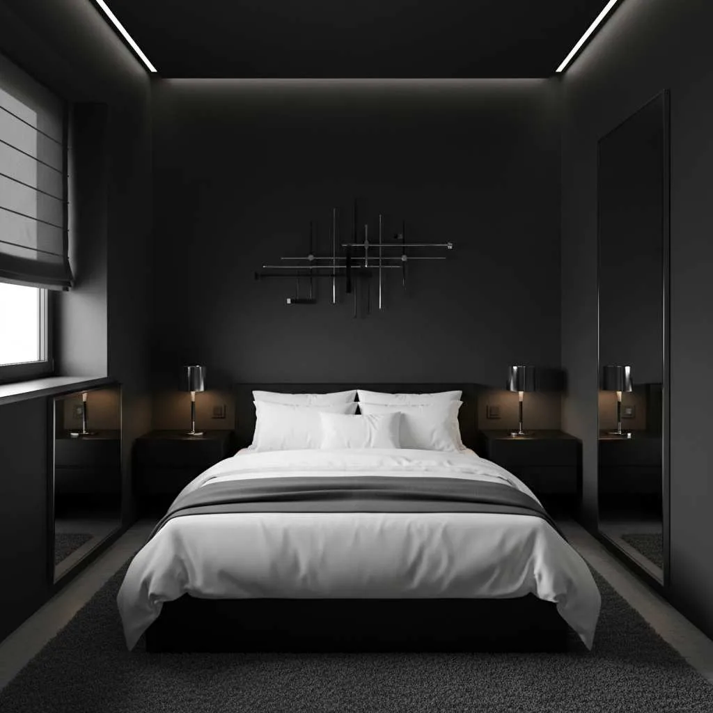 Dark Black Minimal Bedroom