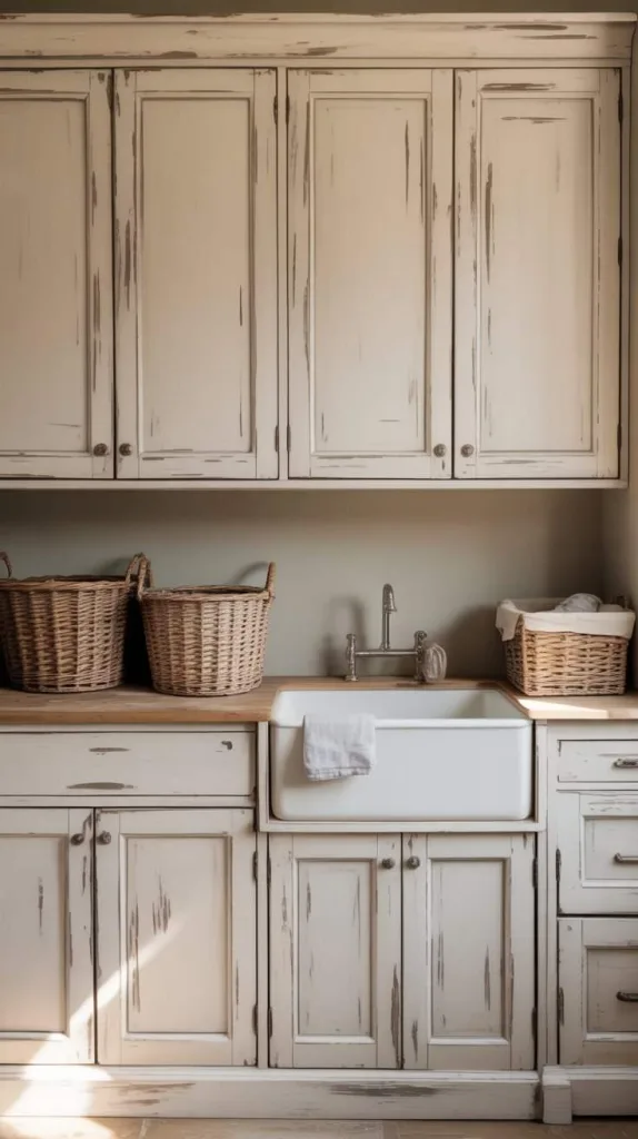 Distressed White Wood Cabinet Charm