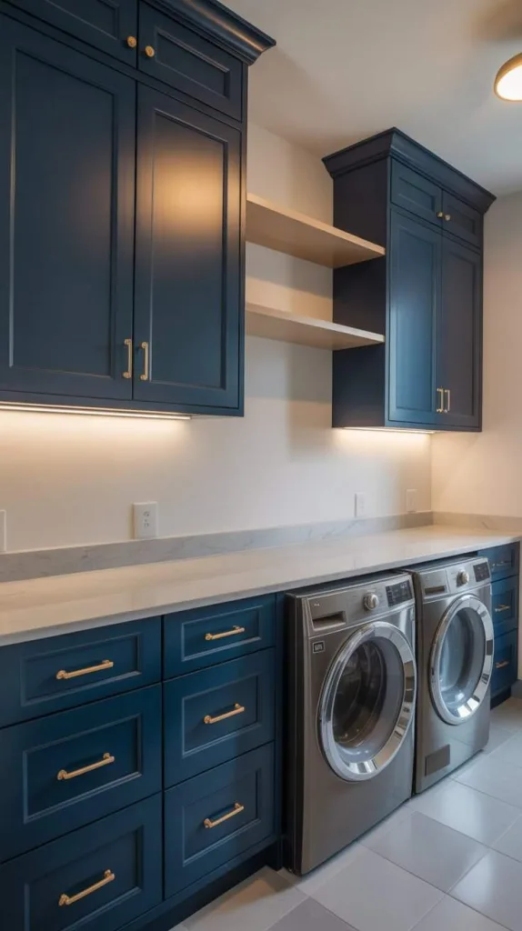 Elegant Navy Blue Laundry Room