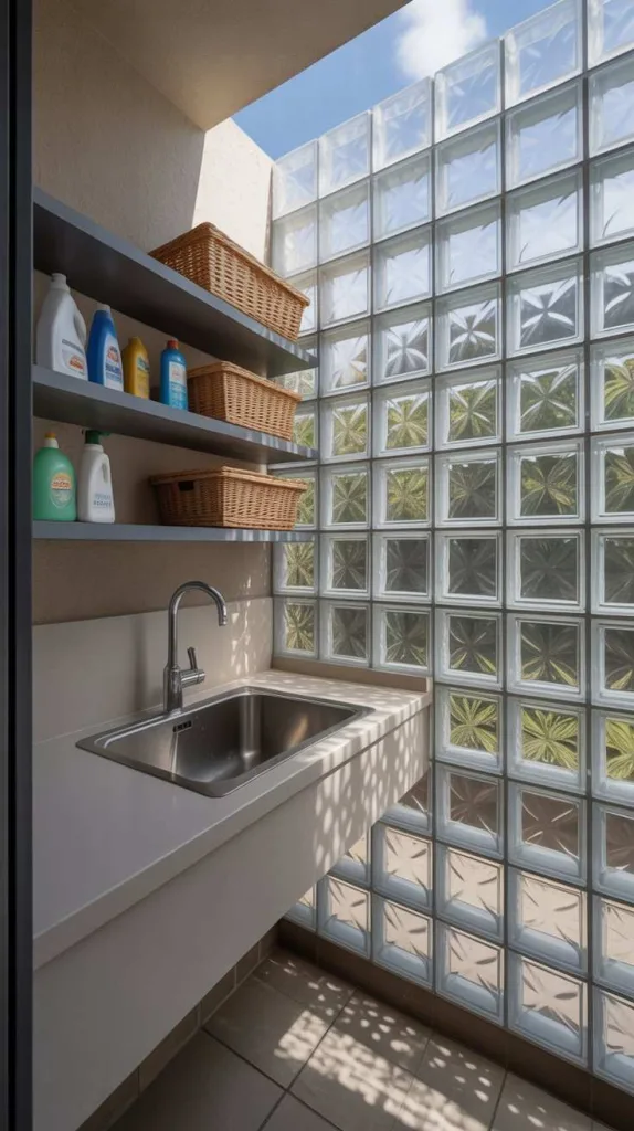 Glass-Block Laundry Nook