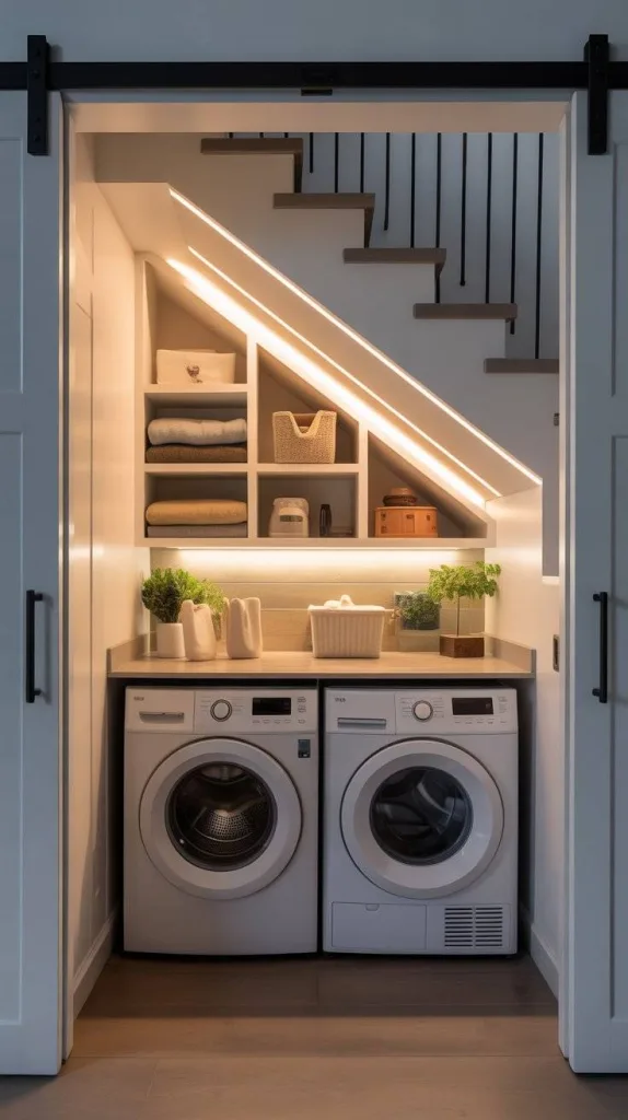 Hidden Under-Stair Laundry Area