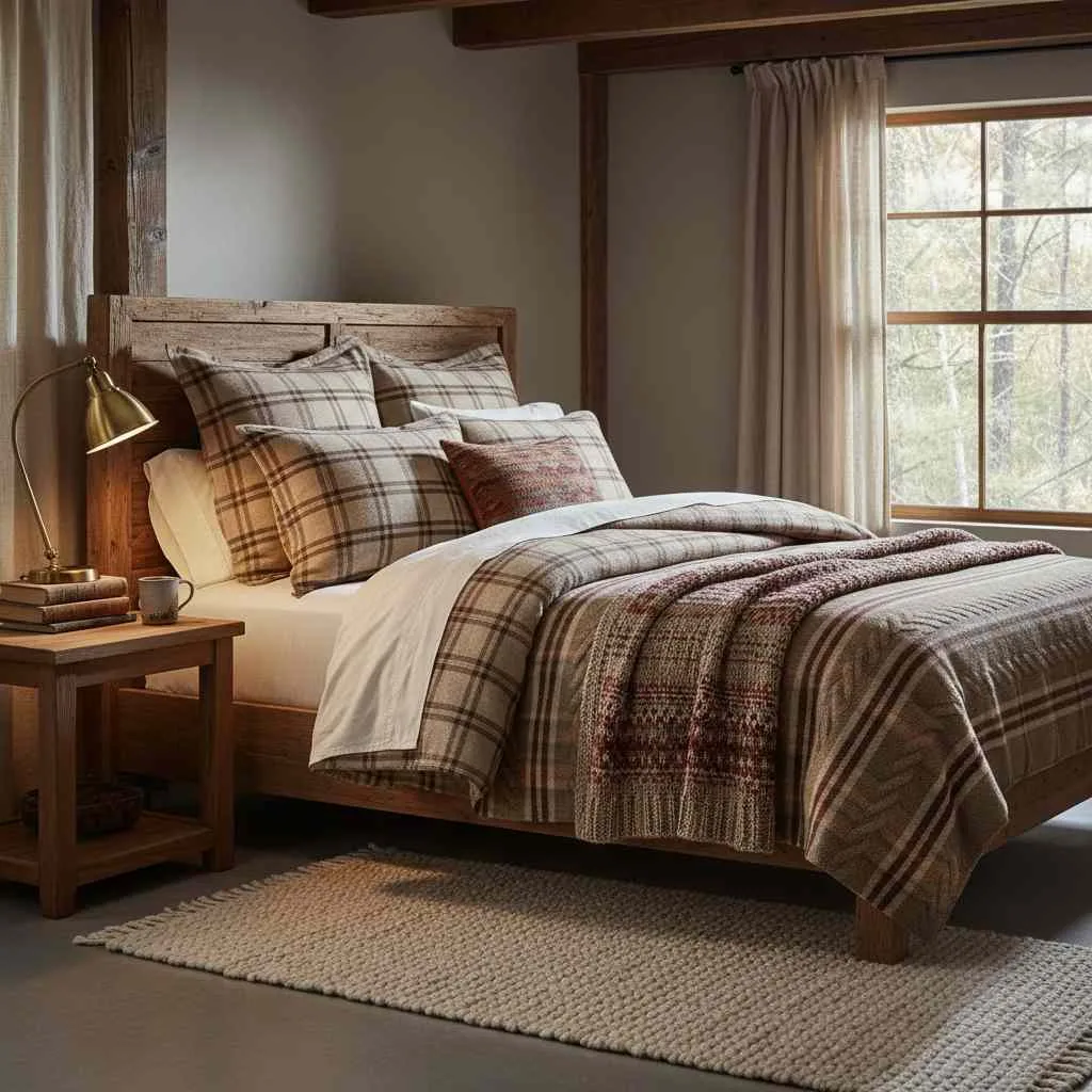 Layered Plaid and Textured Bedding
