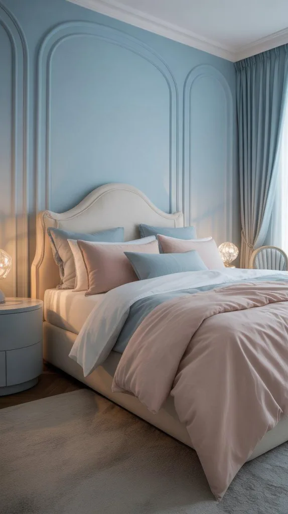 Blue Bedroom with Statement Lighting