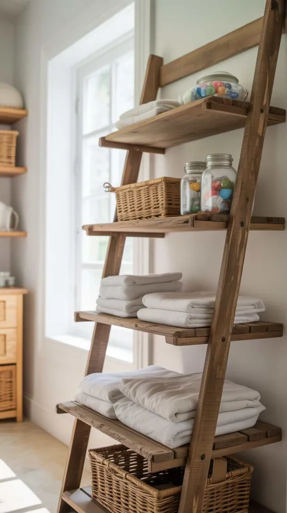 Rustic Ladder-Style Shelving Unit