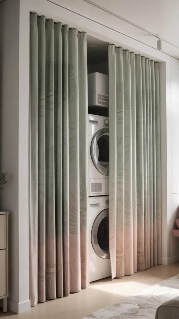 10 Laundry Room Ideas: Stylish Power Zone 11 Soft Curtain-Covered Laundry Area