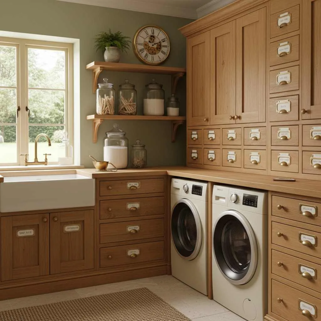 Antique Apothecary-Inspired Laundry Room Charm