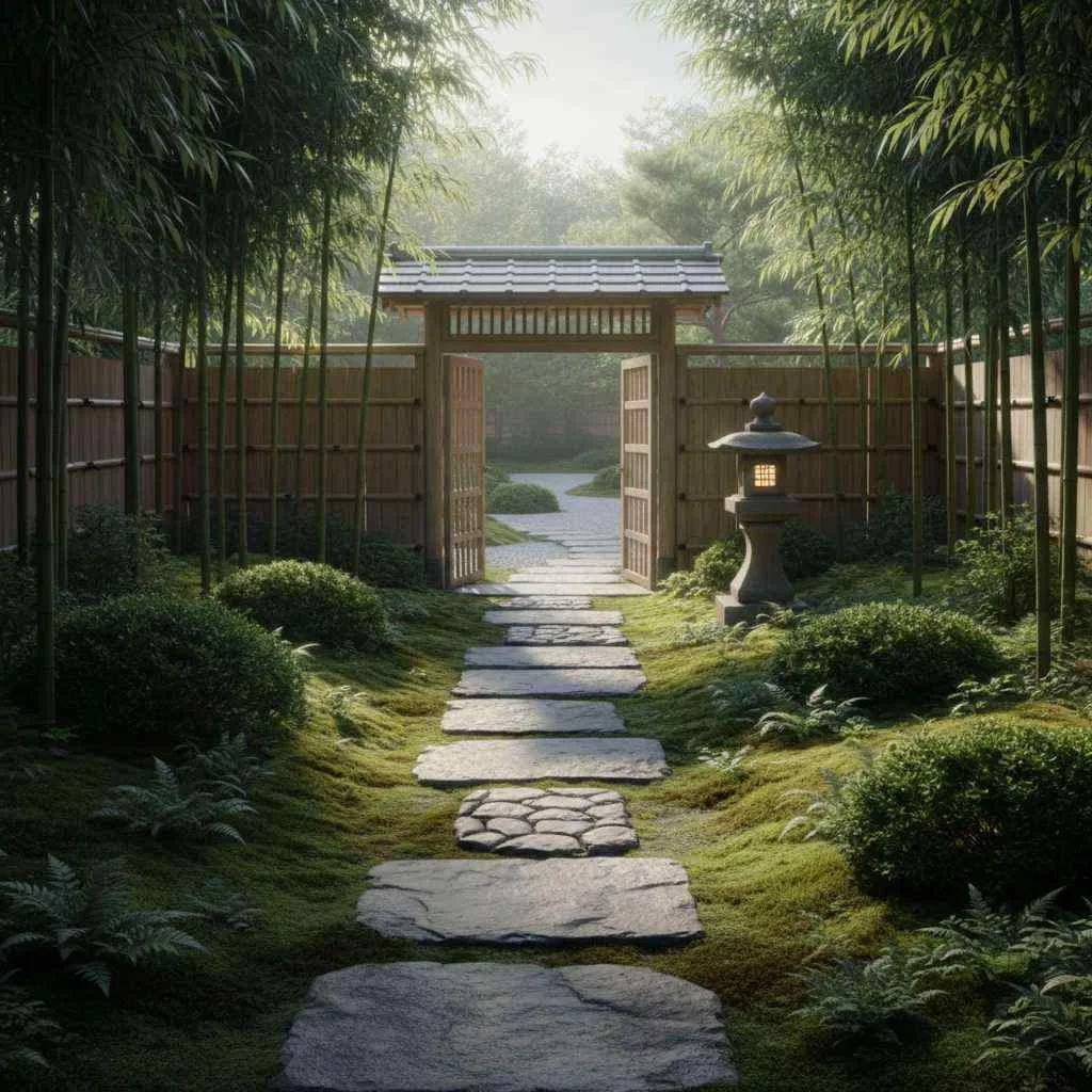 Bamboo and Stone Entryway Garden