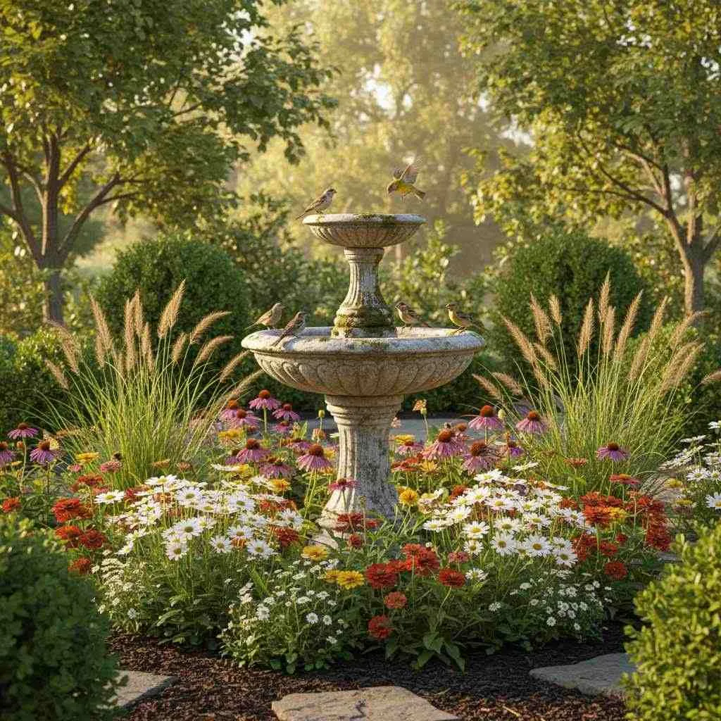Birdbath Flower Garden Feature