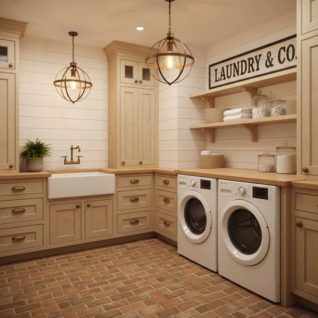 Brick Flooring with Wooden Accents