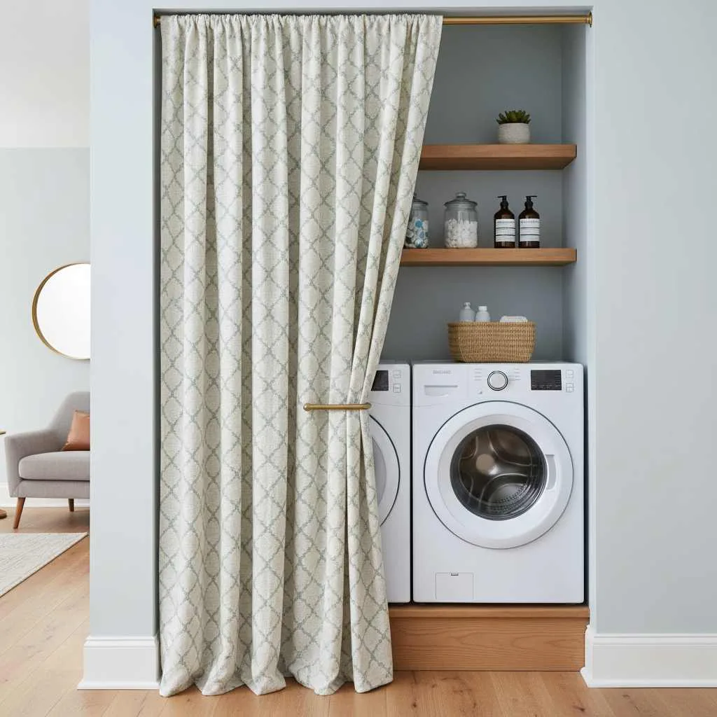 Curtain-Covered Laundry Closet