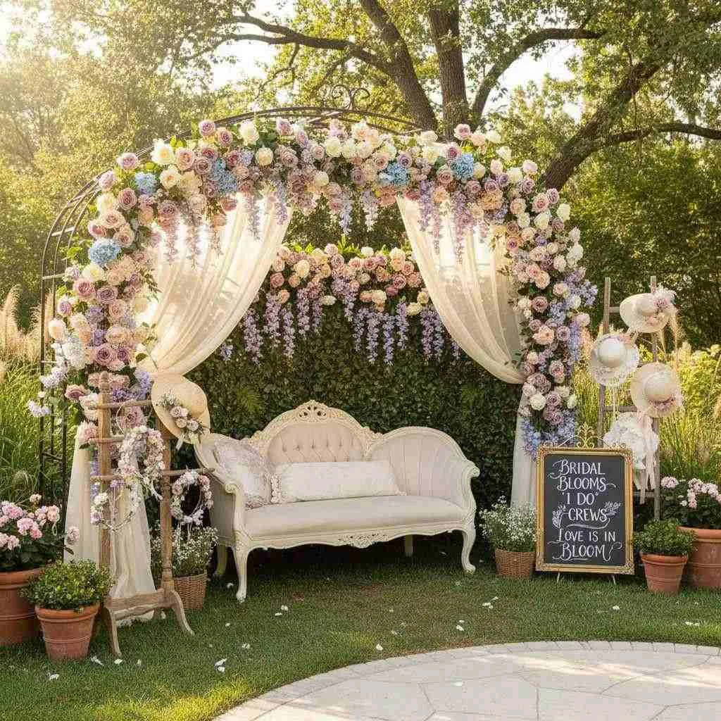 12 Garden Party Bridal Shower Ideas Decor (2026) 7 Garden Photo Booth Corner