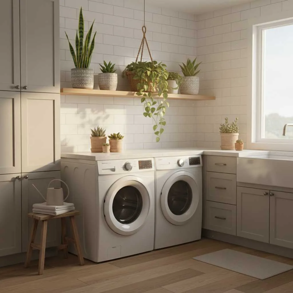 10+ Laundry Room Decor Ideas: Stylish Corner 9 Green Plant Accents