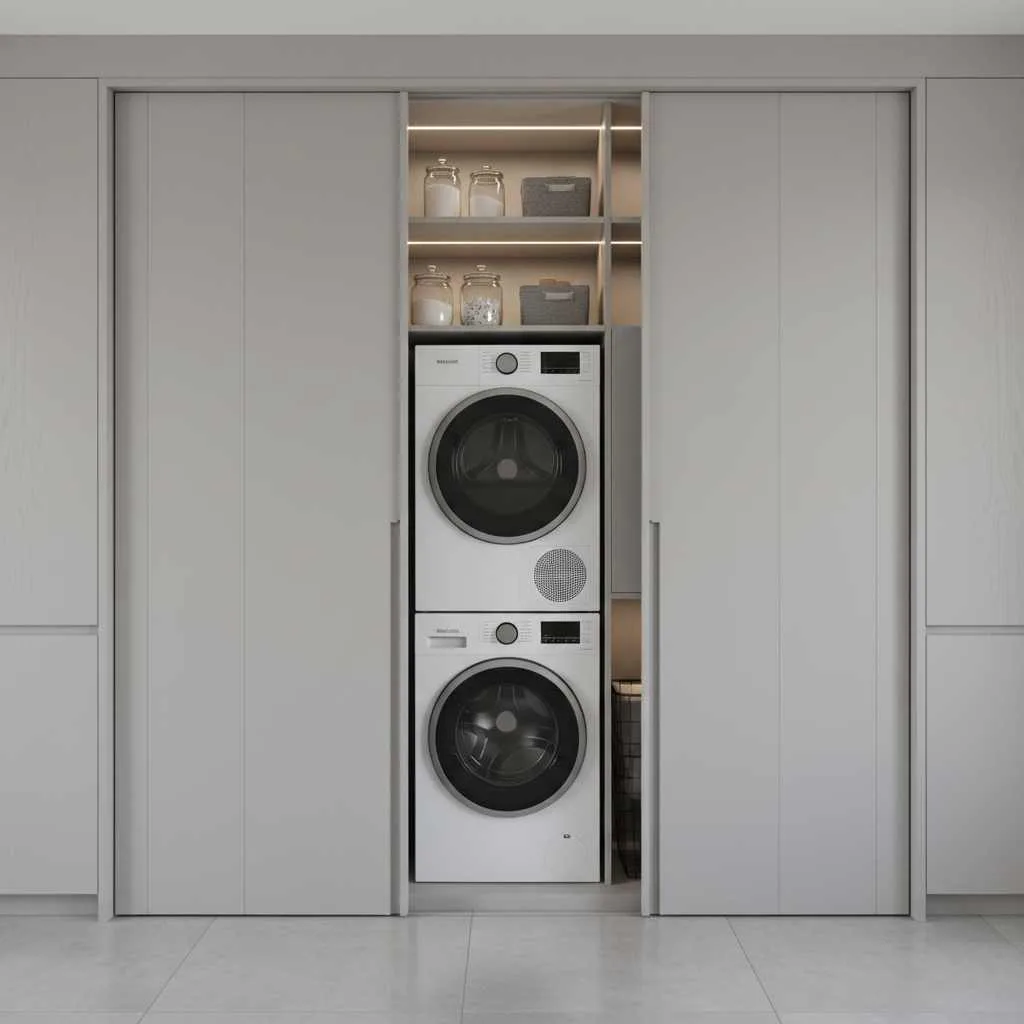 Hidden Laundry Closet with Sliding Doors