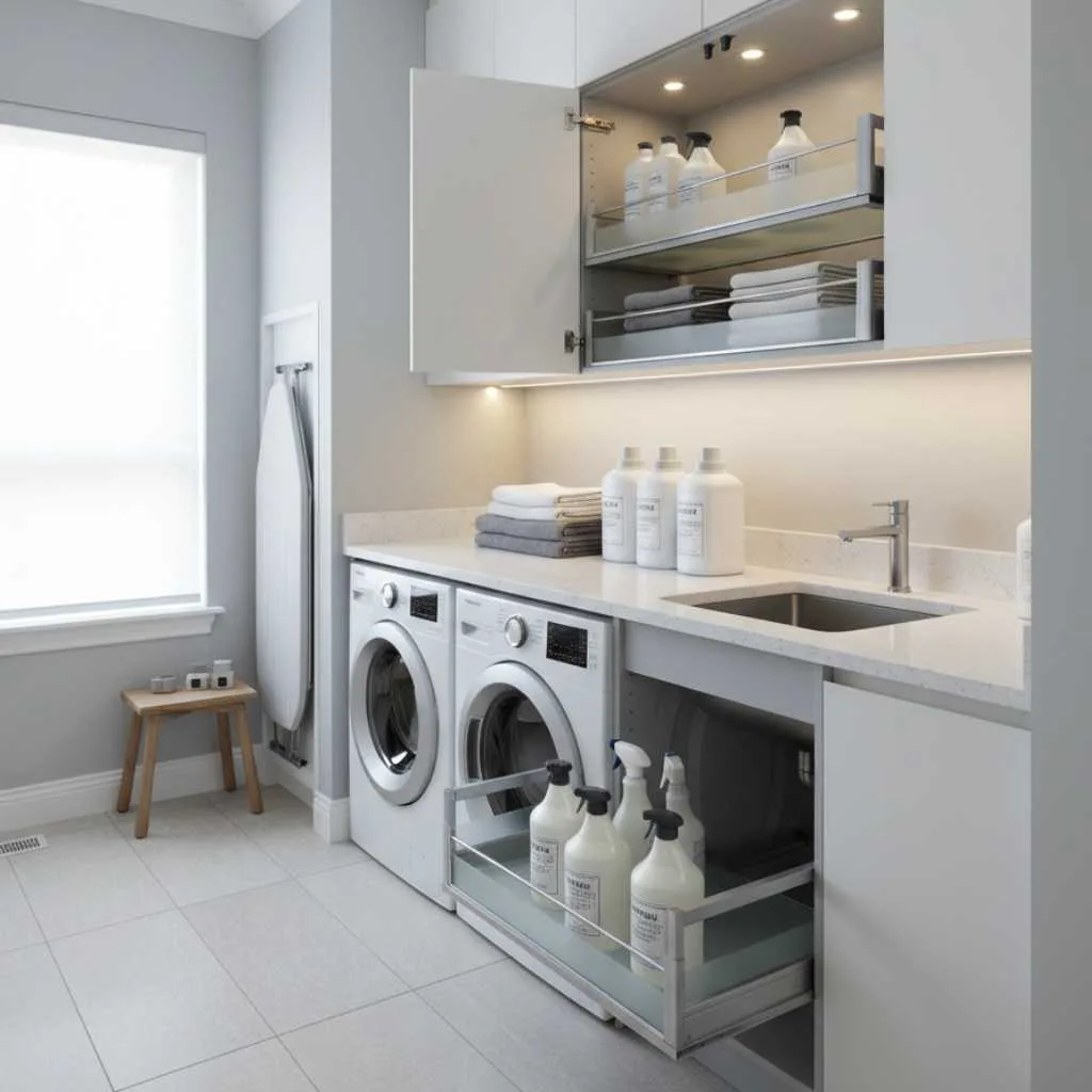 12 Laundry Room Shelves Ideas That Work Well 9 Hidden Pull-Out Shelves