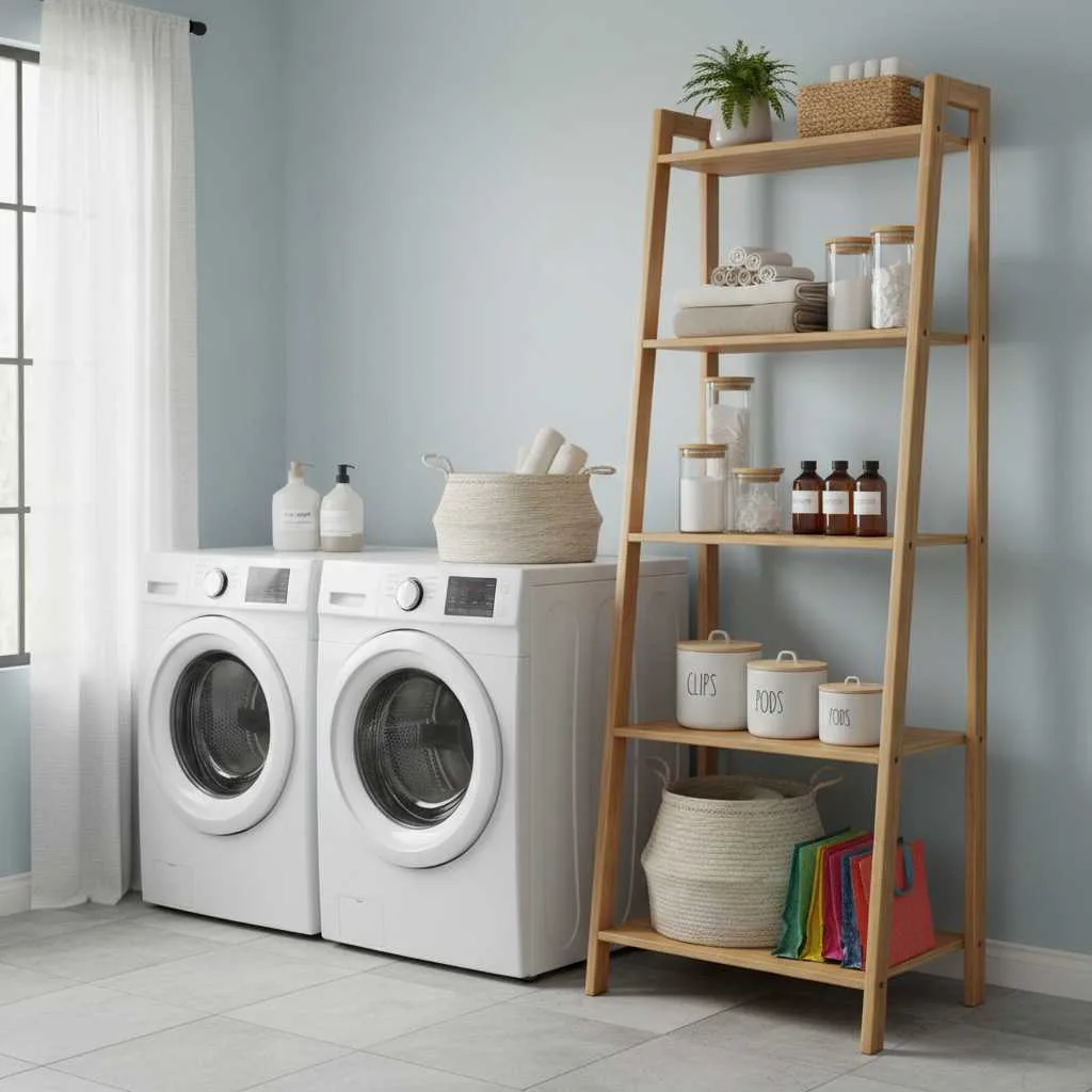 12 Laundry Room Shelves Ideas That Work Well 13 Ladder-Style Shelf Rack