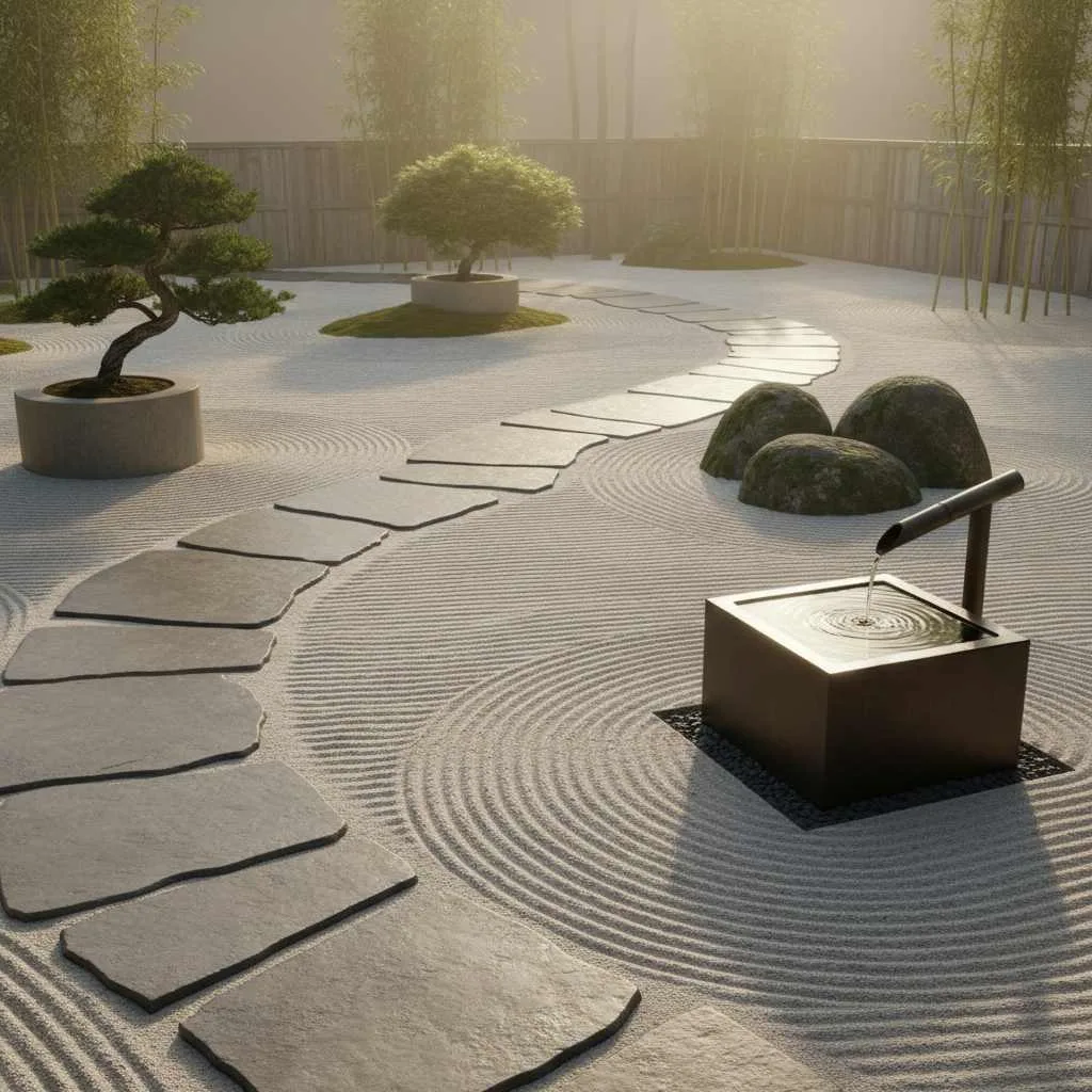 Minimalist Garden with Water Feature