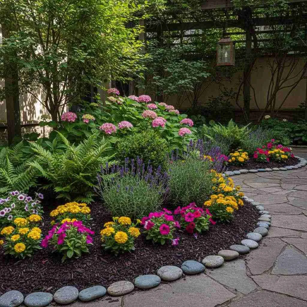 Offset Plants With Dark Mulch