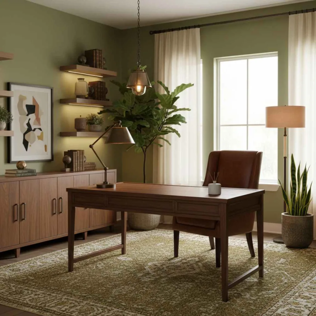10+ Home Office Paint Ideas: A Workspace You Actually Want to Sit In 12 Olive and Bronze Harmony