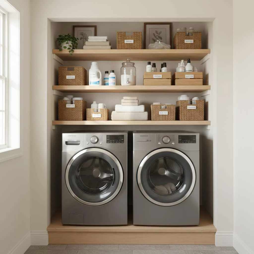 Open Shelves with Storage Baskets