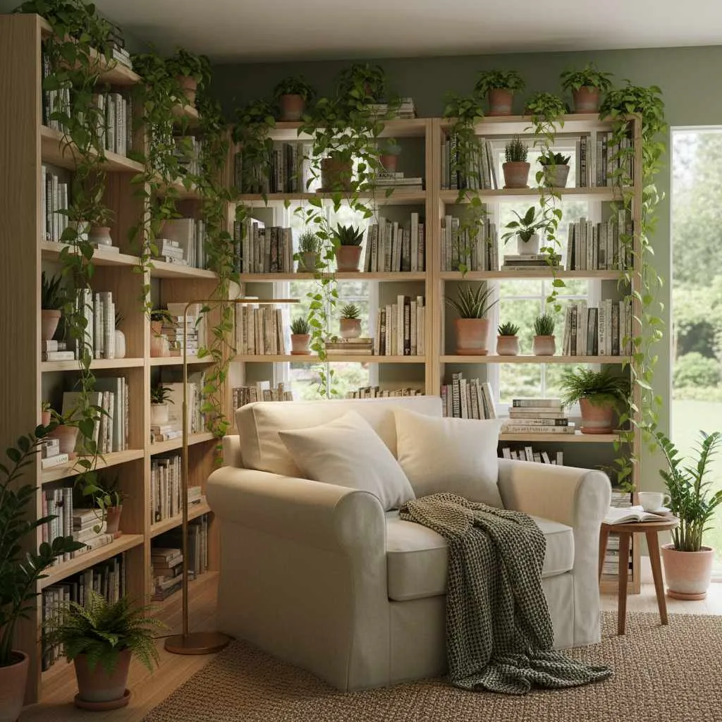10+ Indoor Garden Decor Ideas: Transform Your Home 8 Reading Nook with Plant Bookshelf