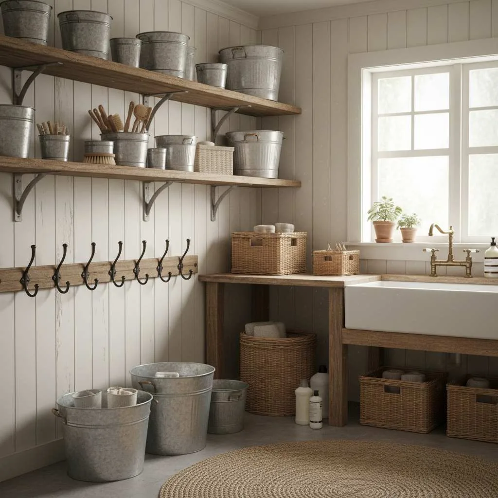 Rustic Metal Bucket Storage