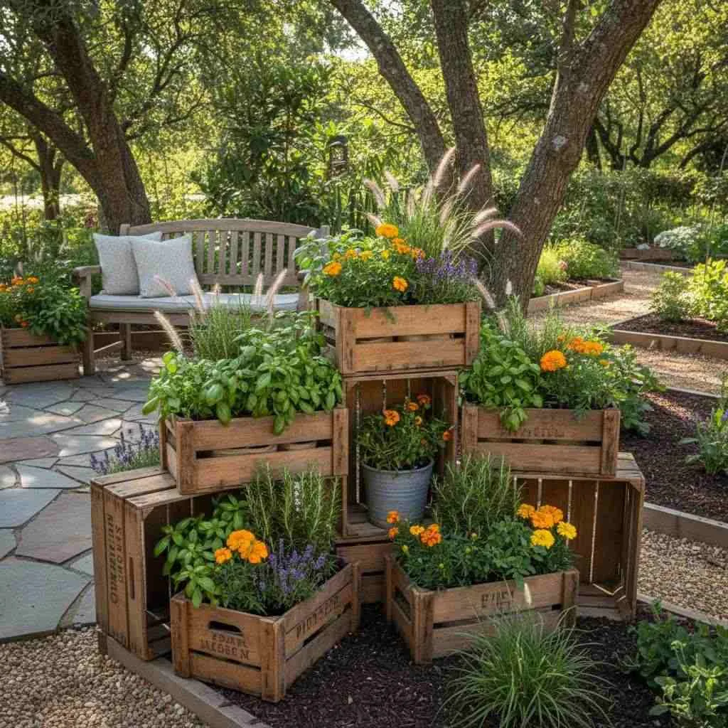 Rustic Wooden Crate Planters