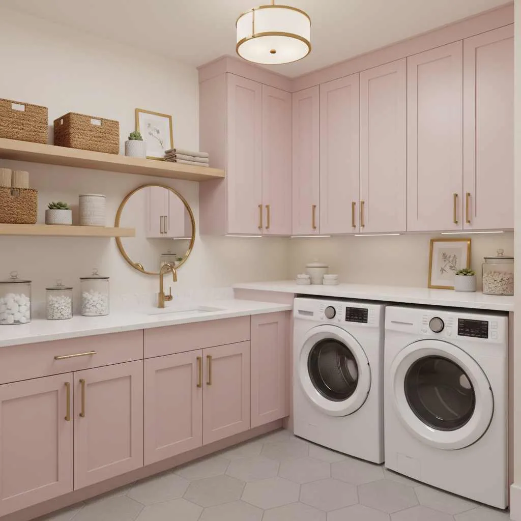 Soft Blush Pink Laundry Room Elegance