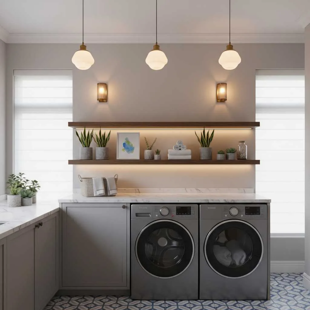 10+ Laundry Room Decor Ideas: Stylish Corner 14 Soft Lighting Details
