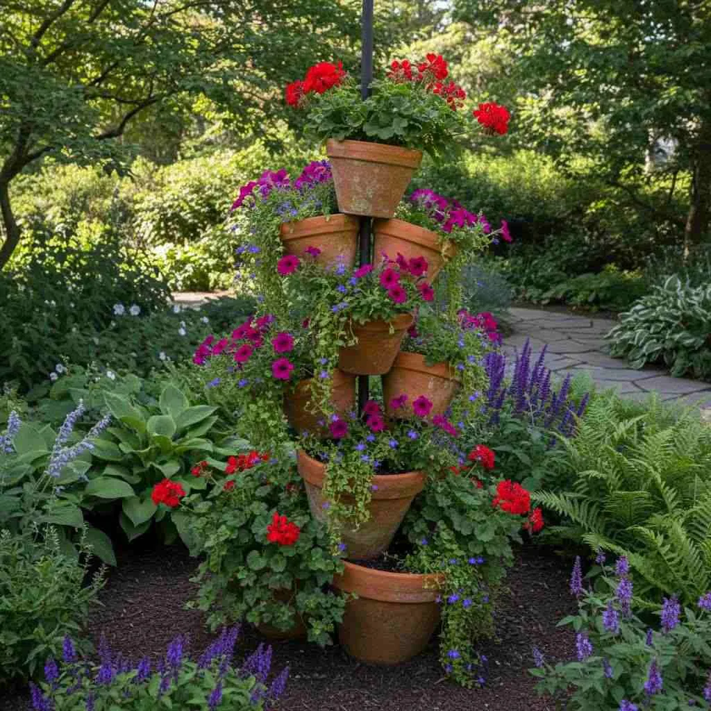 Stacked Terra Cotta Pot Tower