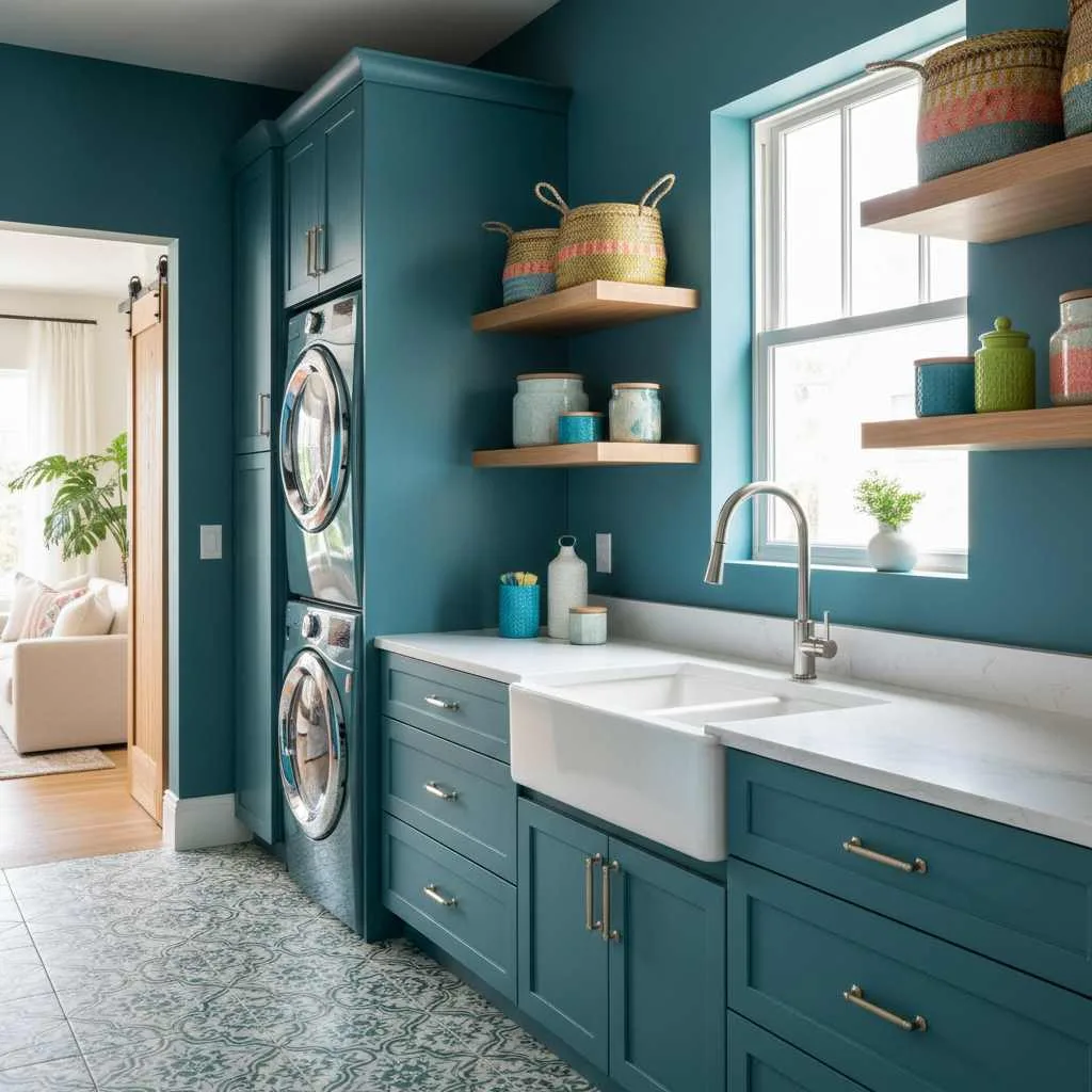 Vibrant Teal Laundry Room for a Fresh Boost