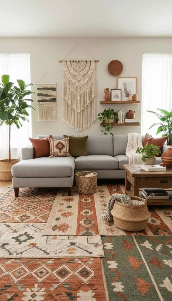 Bohemian-Inspired Grey Sofa Setup