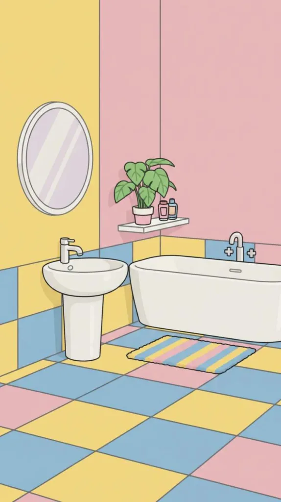Bright Color Block Bathroom