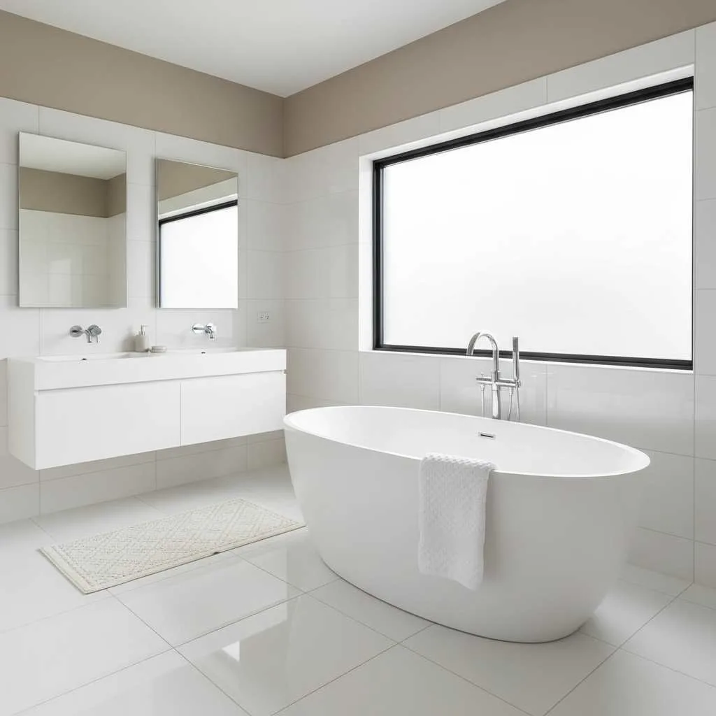 10+ Bathroom Flooring Ideas: Don’t be Afraid to Try 9 Bright White Tiles for Clean Simplicity