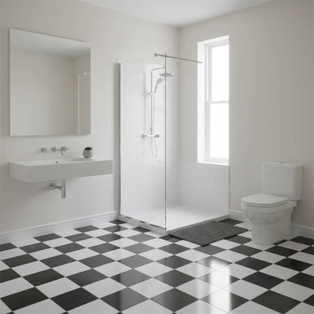 10+ Bathroom Flooring Ideas: Don’t be Afraid to Try 6 Checkerboard Layout for Classic Contrast