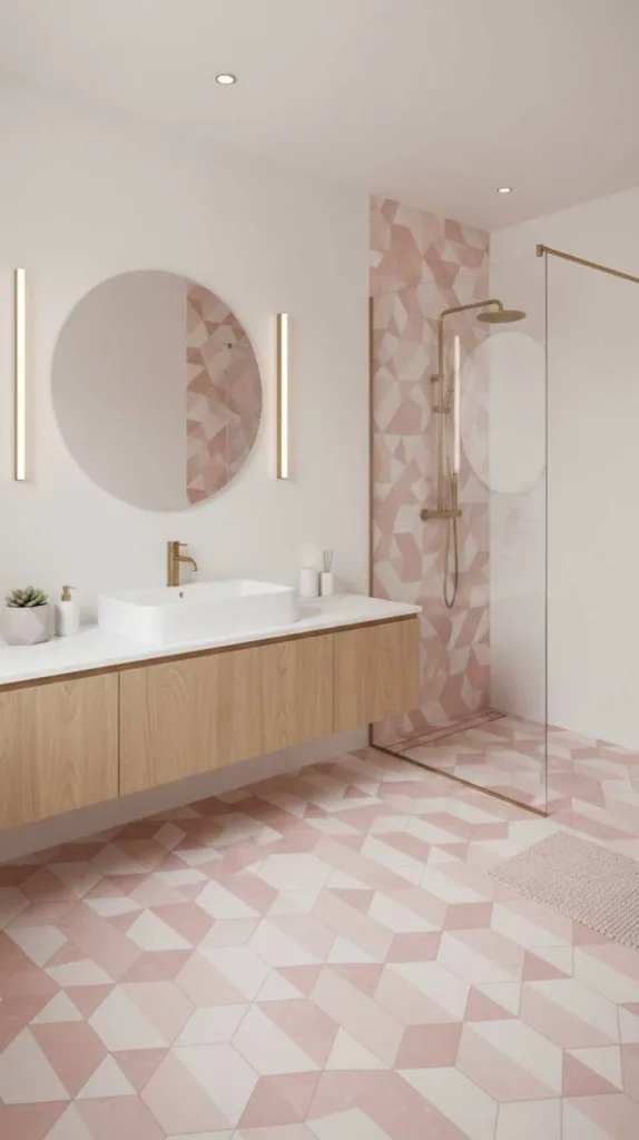 Geometric Pink and White Tile Pattern
