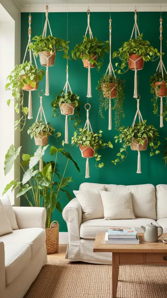 Green Wall with Hanging Plants