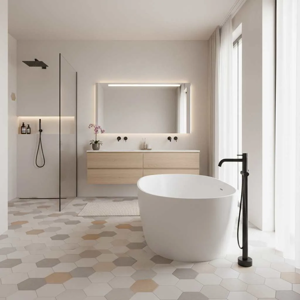 10+ Bathroom Flooring Ideas: Don’t be Afraid to Try 4 Hexagon Tiles for Geometric Appeal