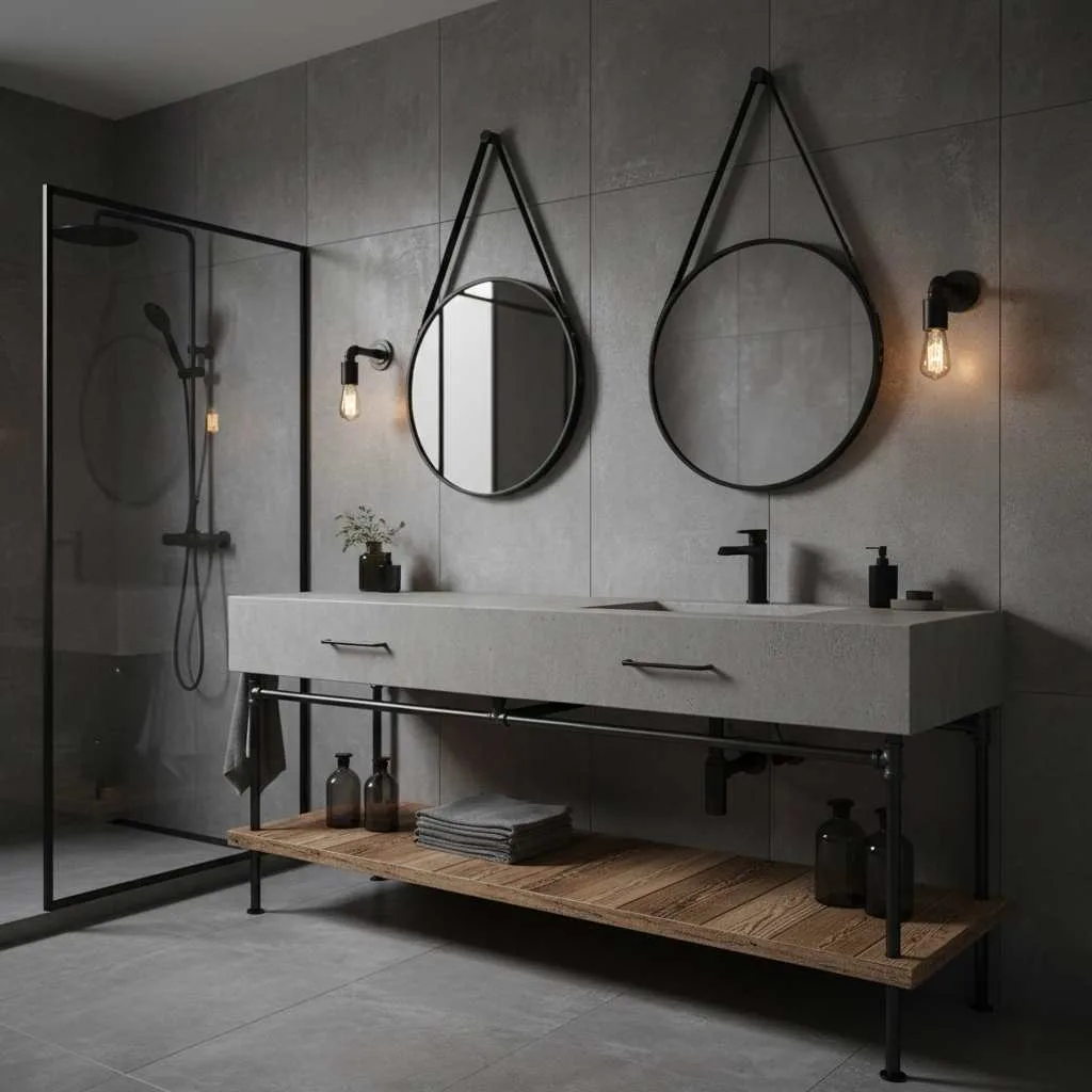 Industrial Vanity with Bold Lighting