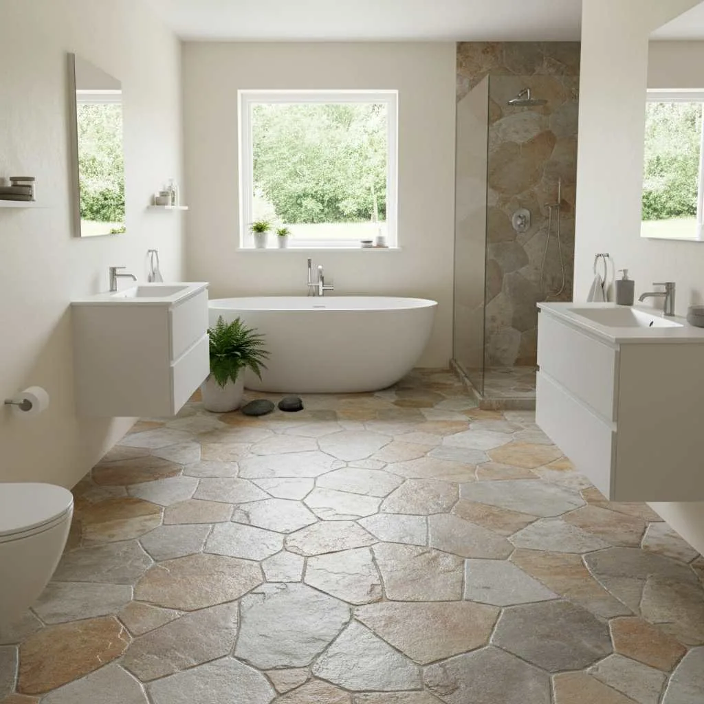 10+ Bathroom Flooring Ideas: Don’t be Afraid to Try 10 Natural Stone Texture for Organic Feel