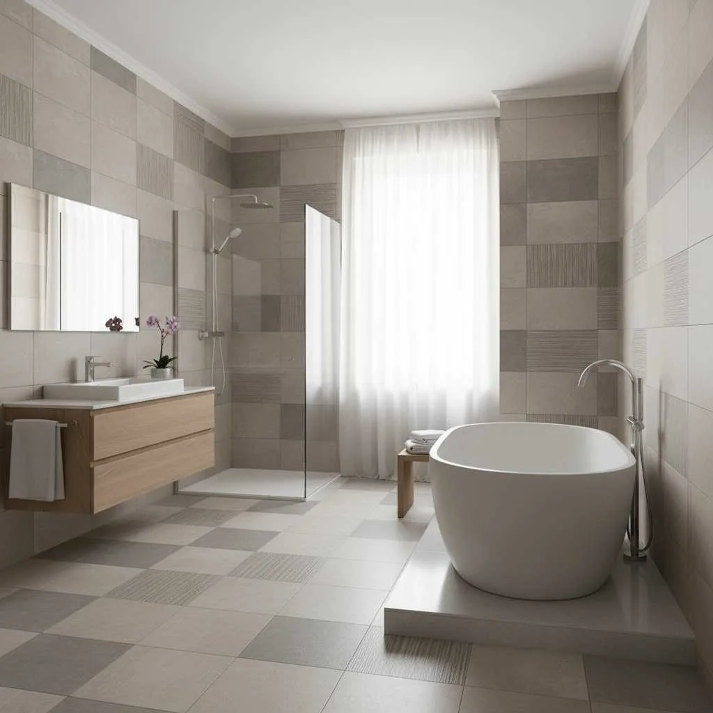 10+ Bathroom Flooring Ideas: Don’t be Afraid to Try 14 Neutral Blend Tiles for Cohesive Look