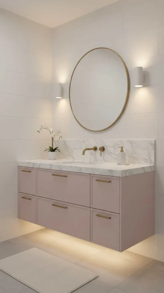 Pale Pink Vanity with Marble Surface
