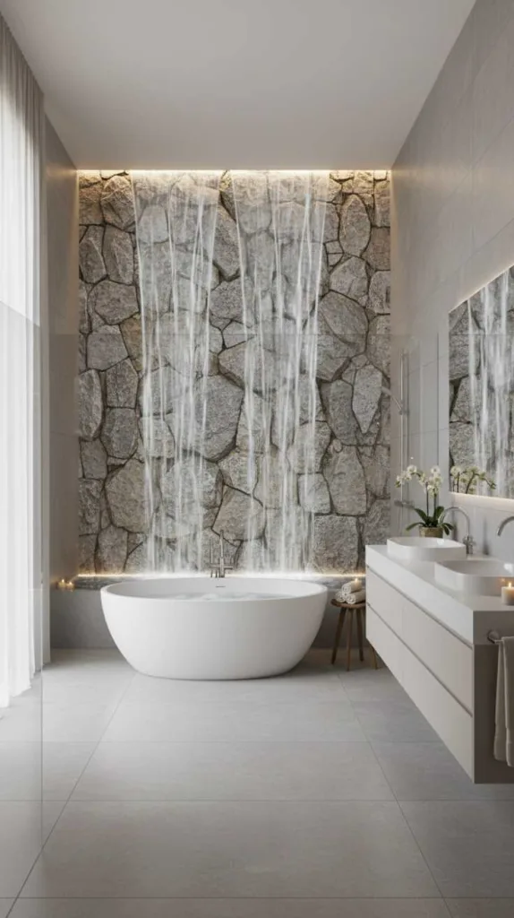 12 Spa Bathroom Ideas: Luxury Escape 9 Waterfall Feature Accent Wall
