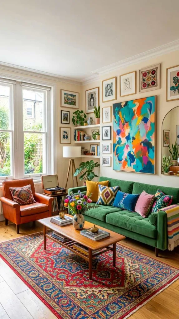 11+ Colorful Living Room Ideas: Full of Personality 6 Artistic Wall Focus Style