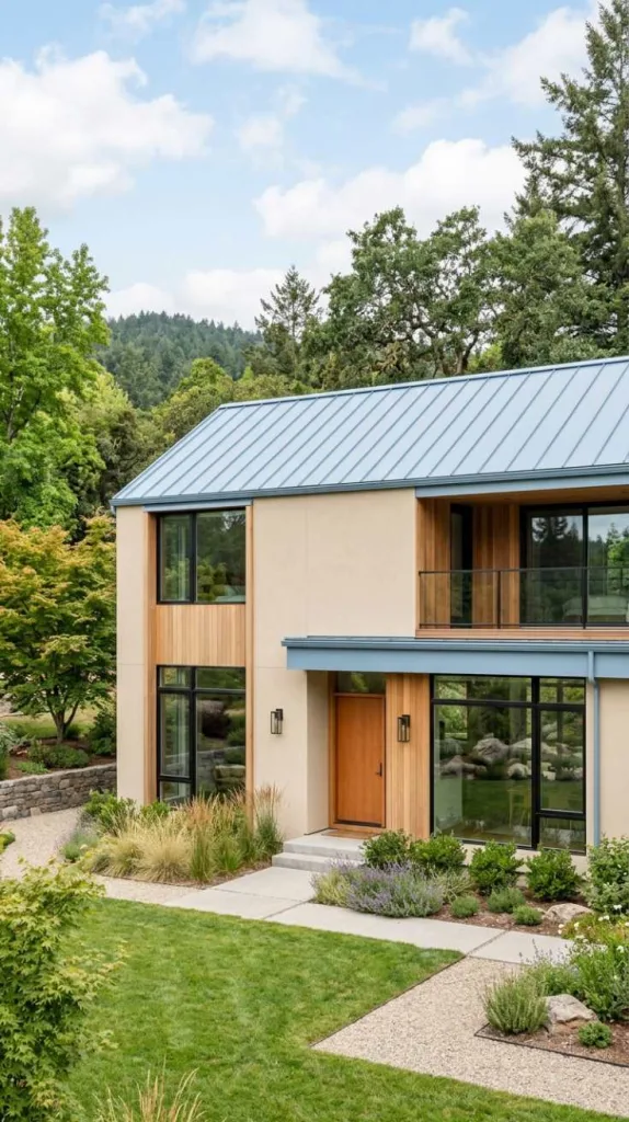 Beige Soft Blue Roof House