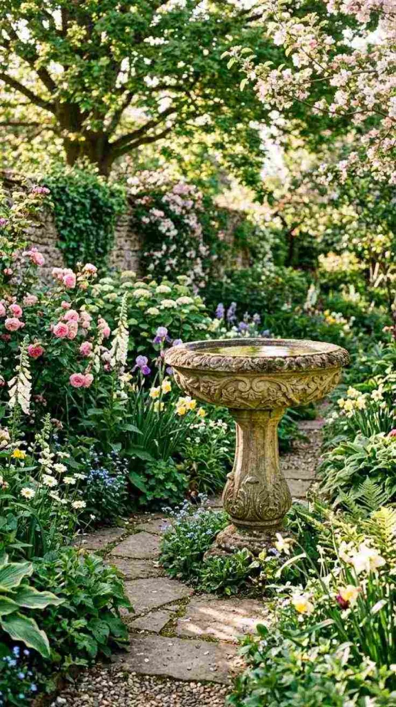 10+ Spring Garden Decor Ideas to Refresh Your Outdoor Space 8 Bird Bath Accent