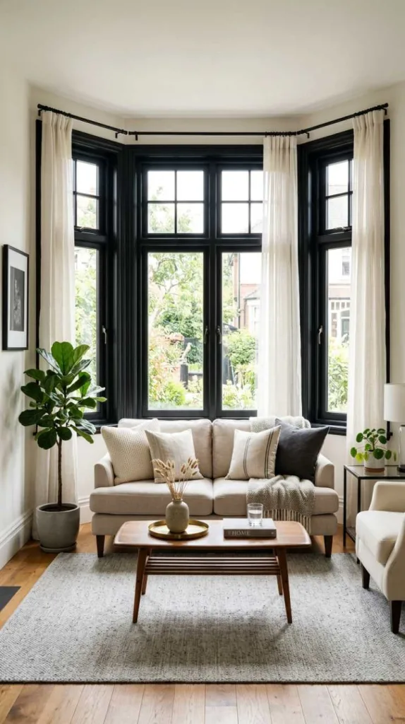 10+ Bay Window Decorating Ideas: Transform Your Space 6 Black Accent Modern Frame